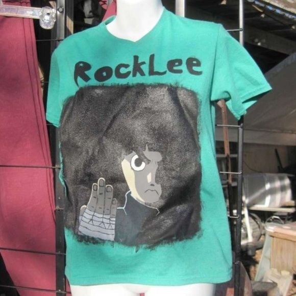 Rock Lee Anime Painted Green V Neck Shirt Top The Power of Youth Handmade Artist - Picture 3 of 7